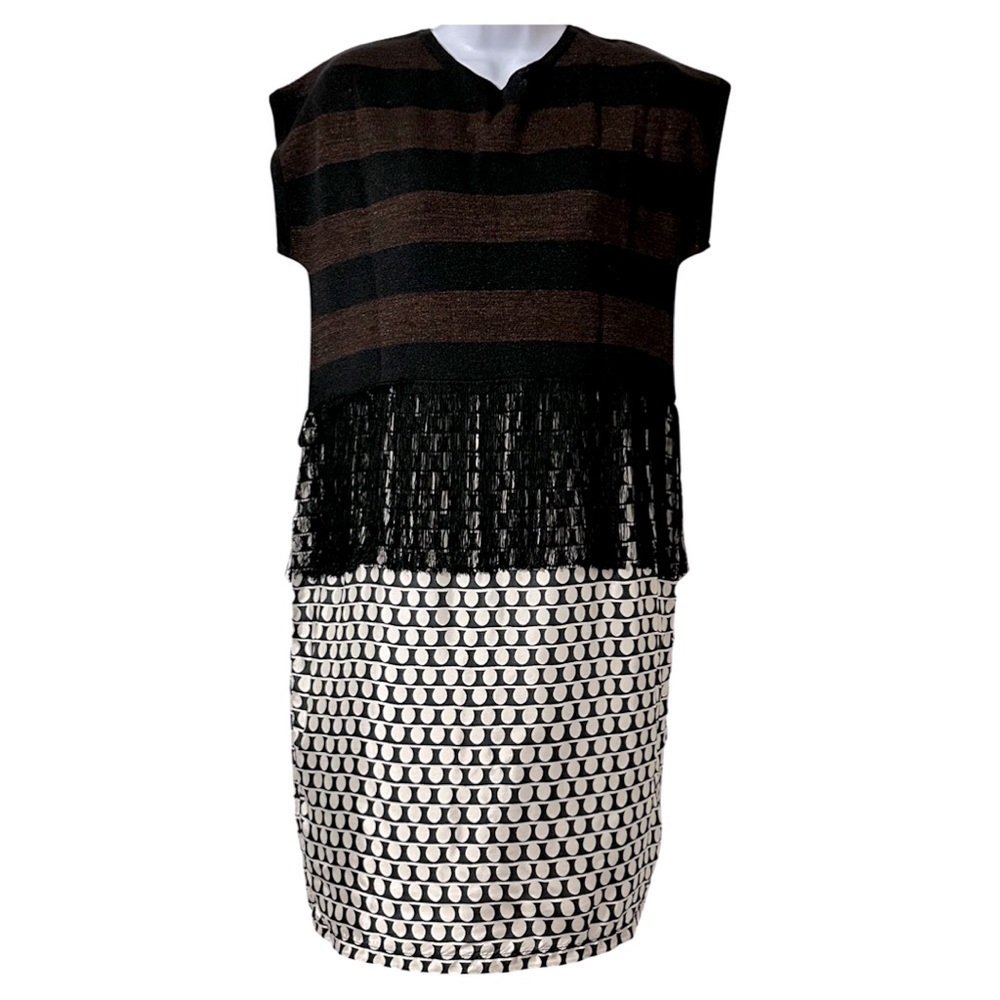 Aioli new fringe striped multi media dress size 6 made in Italy size 44 L/XL